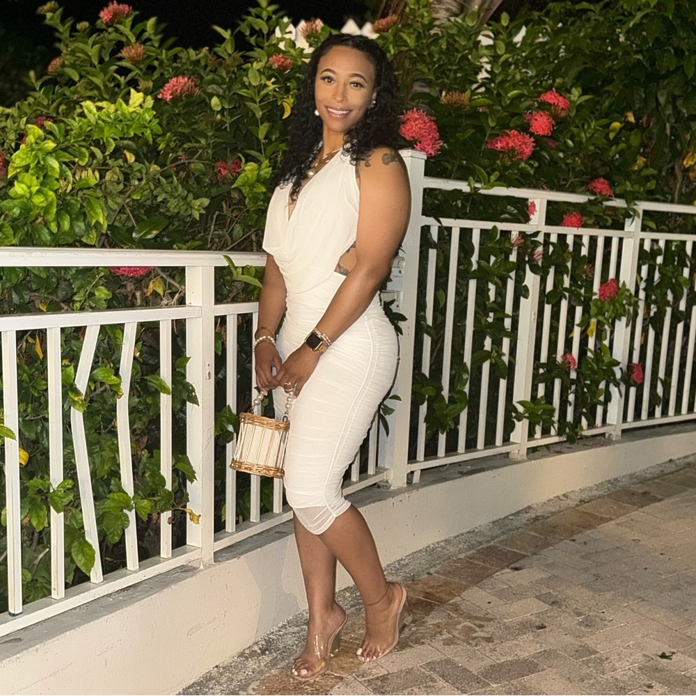 White Rouched Halter Dress - Picture 2 of 4